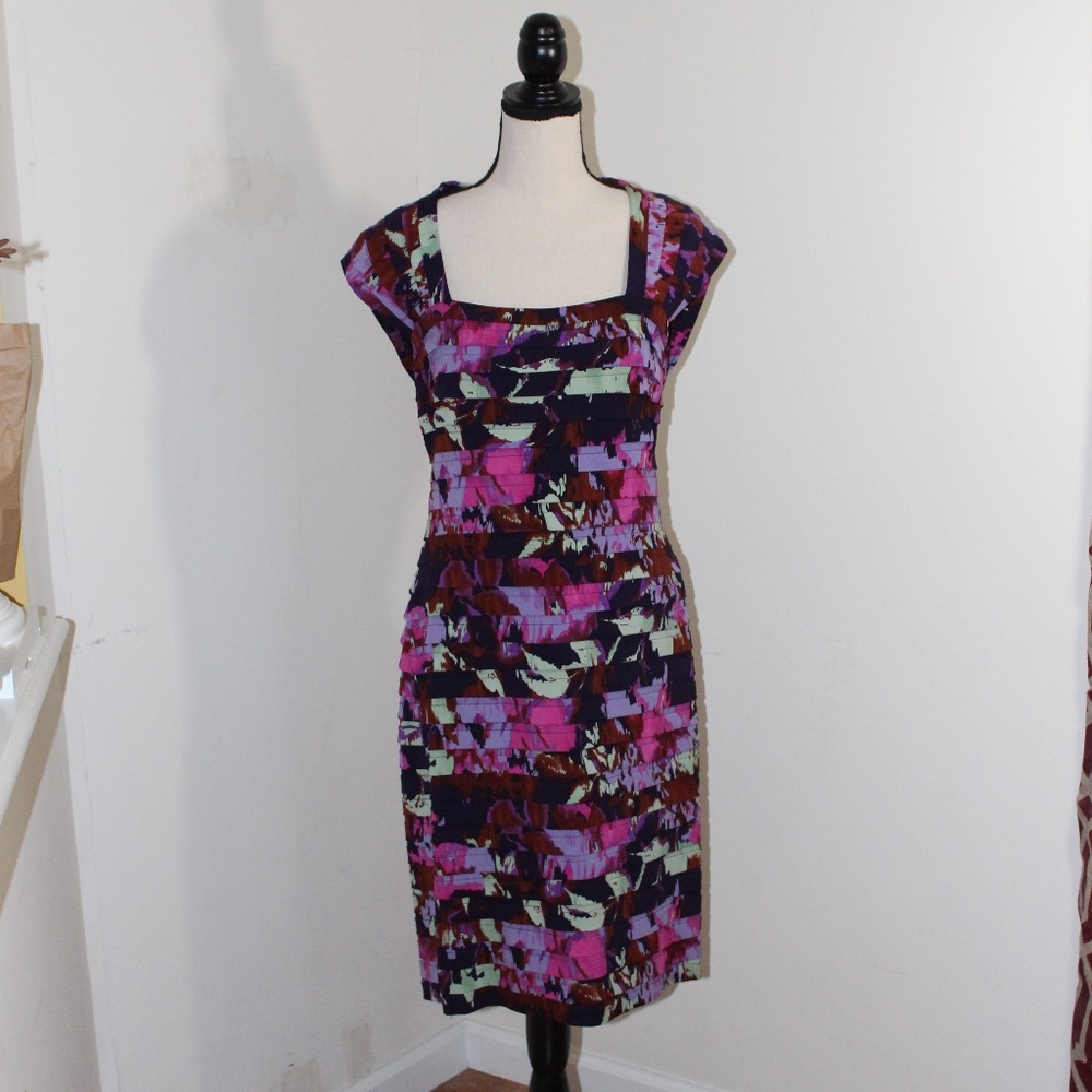 Adrianna Papell, Cocktail Multicolor, Cap sleeve, Layered, Sheath dress